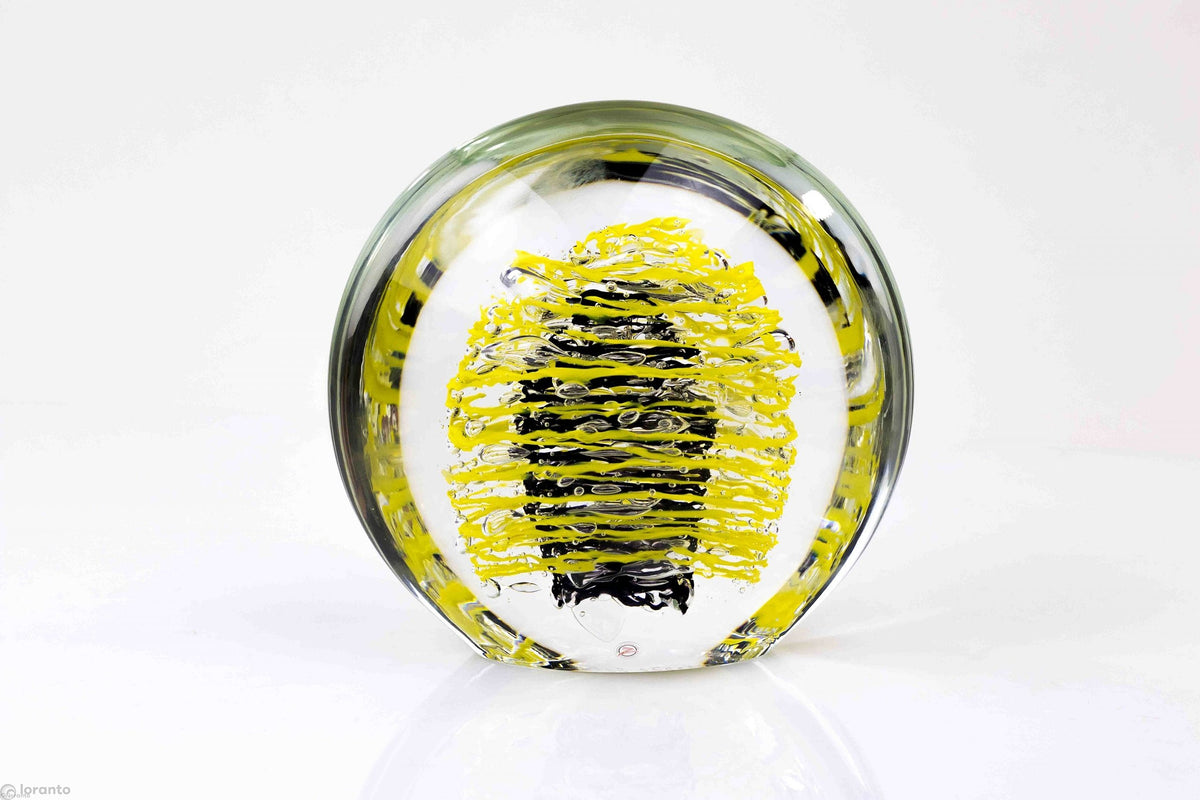 Disc-glasobject-Geel-Zwart- 20 cm