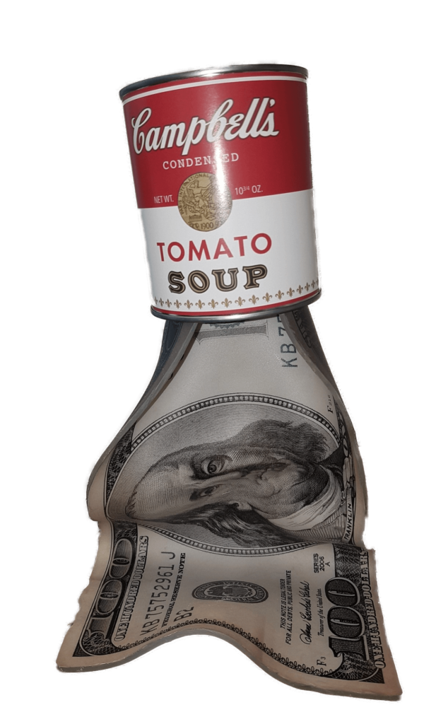 Liquid Dollar tin can Sculpture – Ad van Hassel