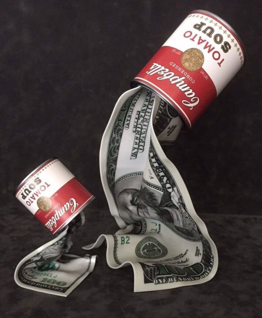Liquid Dollar Campbell Can Sculpture – Ad van Hassel